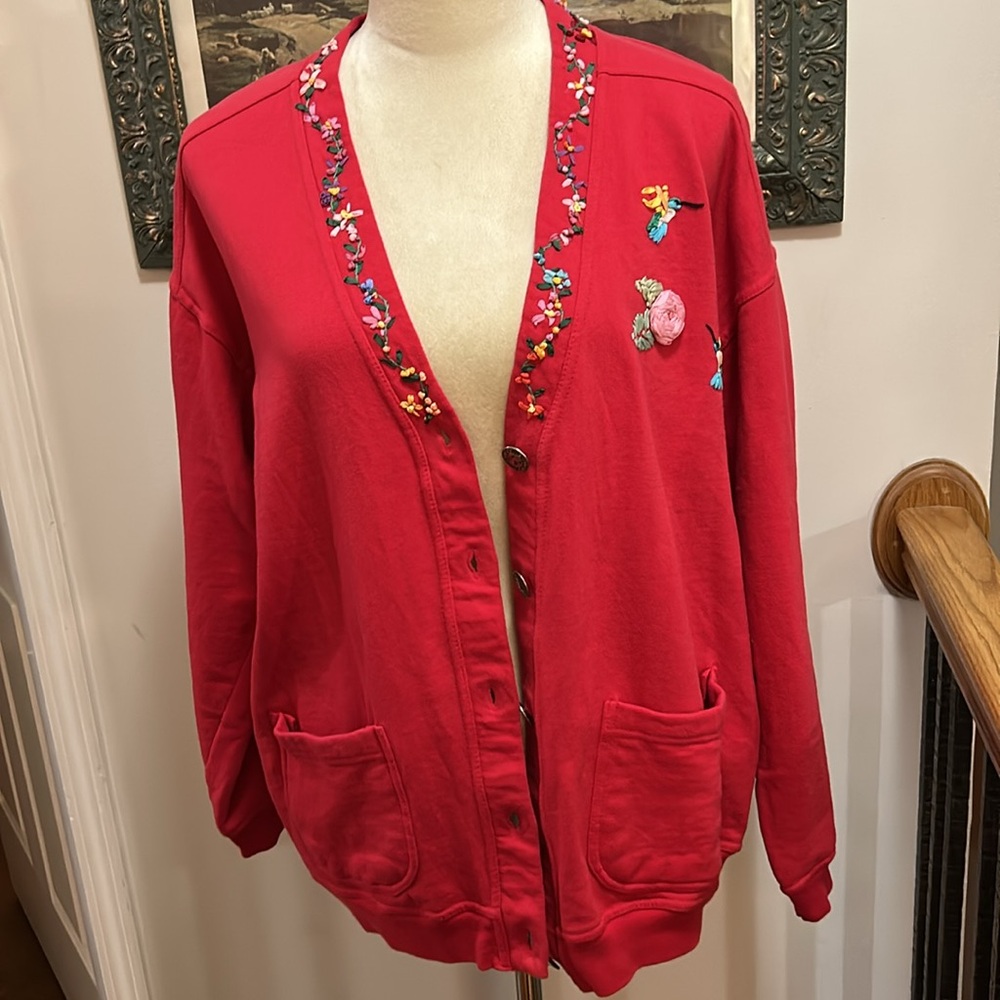 Vintage Embroidered Fleece Cardigan